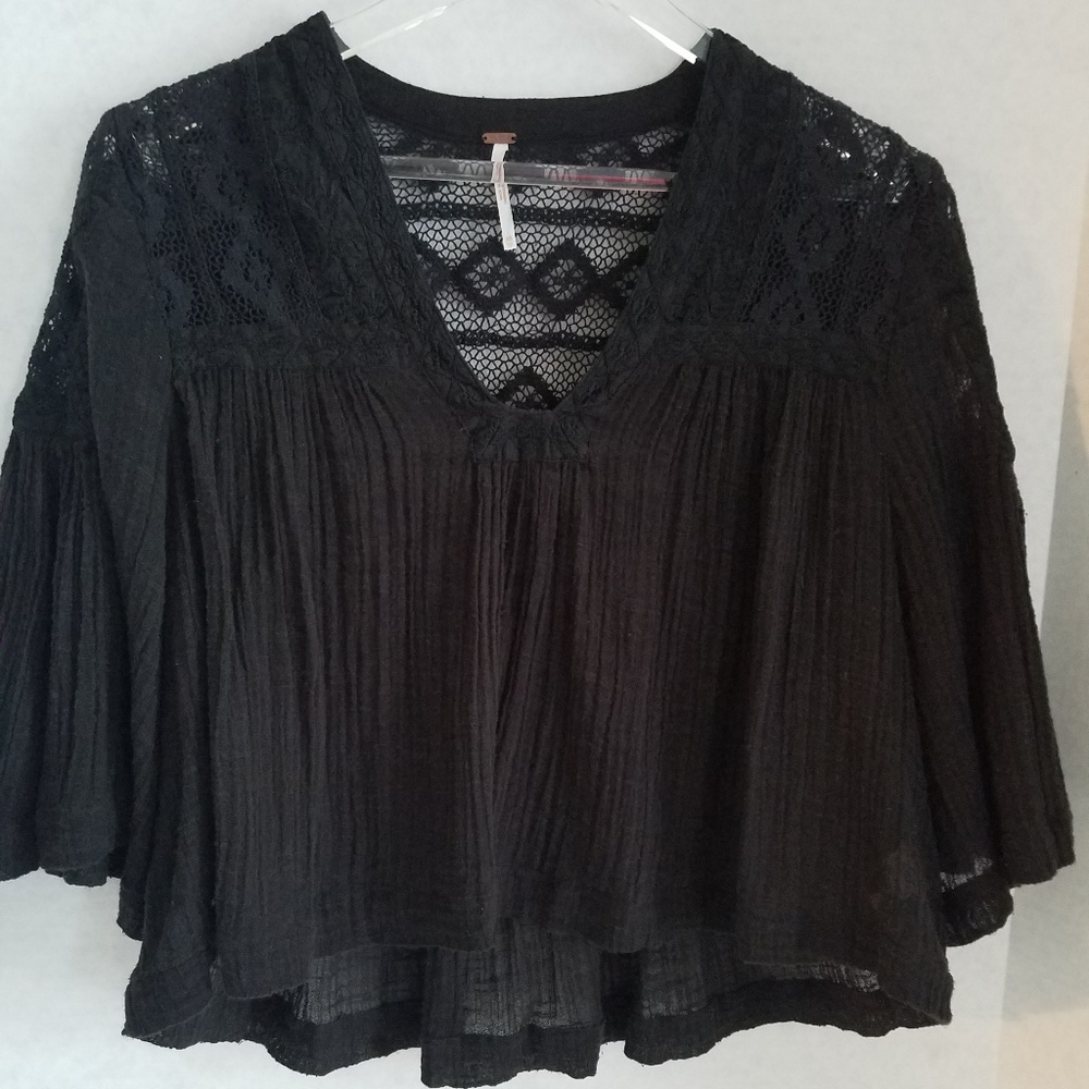Free People Flutter Sleeve Crochet Crop Top - S